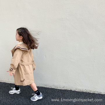 Children's College Style Double-Breasted Long Trench Coat